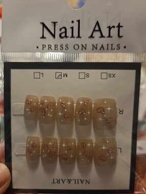 ♥️2 For $25♥️Nude Press-On Nails with Rose Gold Heart Accents Handmade